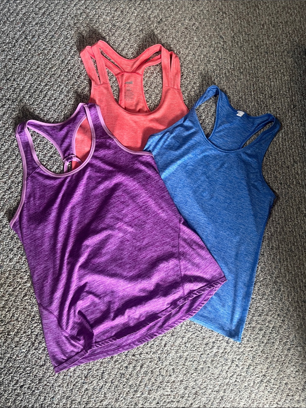 Danskin/Avia Racerback Tank Tops in Purple, Coral, and Blue